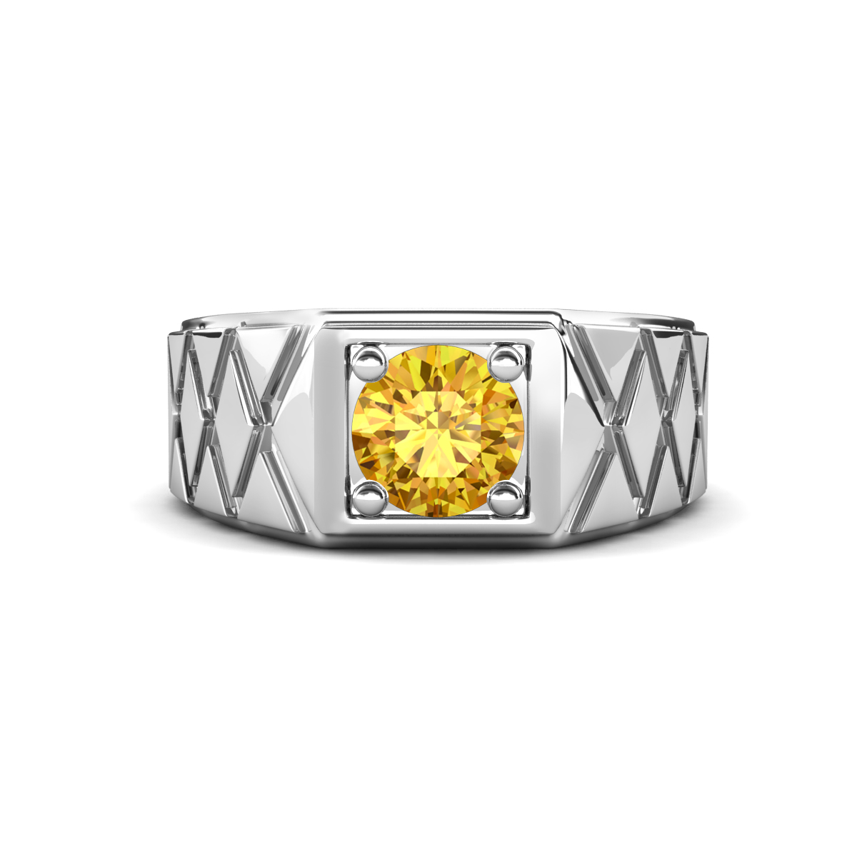 Jabari 0.87 ct Citrine (6.50 mm) Criss Cross Design Shank Solitaire Men Band (9.5 mm) 